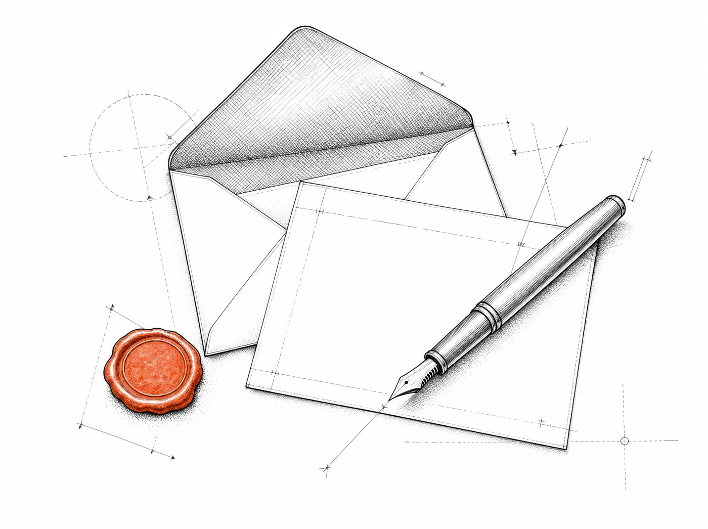 An opened envelope with a reply mid-write and a wax seal